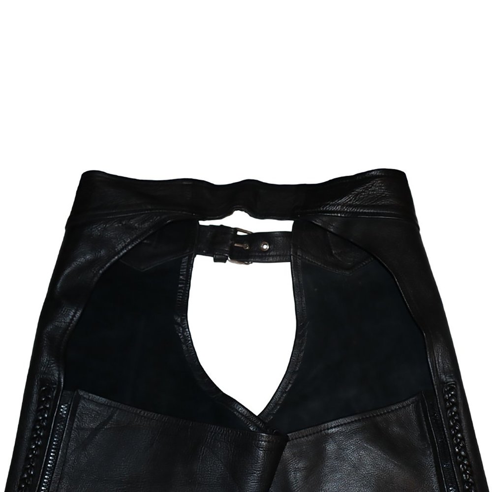 Vintage Black Genuine Leather Motorcycle Riding Chaps Heavy Leather Halloween - Picture 8 of 11
